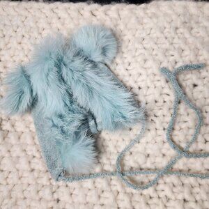 Fluffy teal baby bear hat